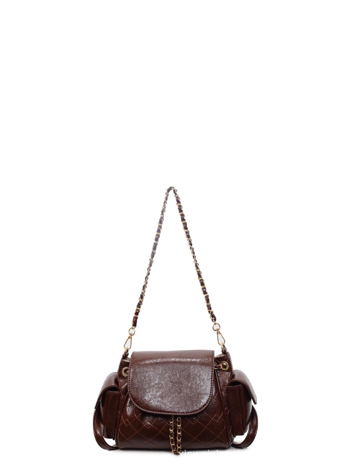 

2025 Женский рюкзак класса люкс с ромбовидным дизайном: Универсальная сумка-кроссбоди и на плечо на цепочке кофейный