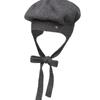 Brown Hat Tricot Ribbon Beret - Grey