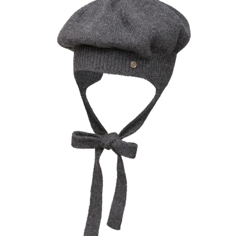 Brown Hat Tricot Ribbon Beret - Grey