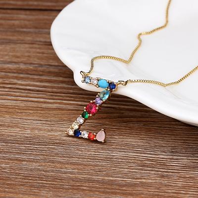 

Nidin High Quality Wholesale 26 Letters Multi-color Zircon Necklace Copper Pendant Women Girl Fine Party Jewelry Family Gifts