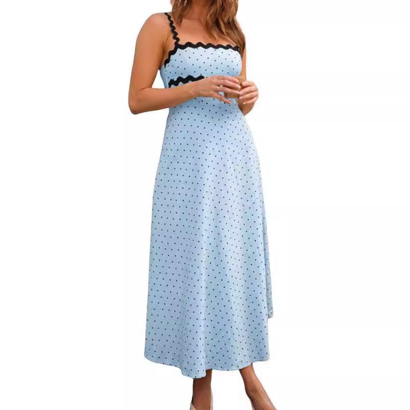 

GMXIA Женское платье весна-лето в горошек в стиле бохо с кружевом и бретелью через шею для женщин XL