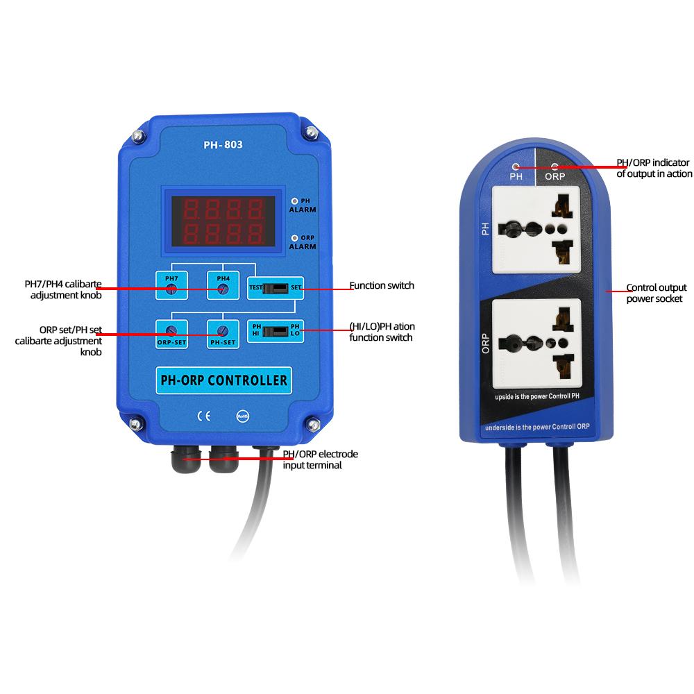 2 in 1 PH ORP Controller Monitor Digital Redox with Output Power Relay Control Electrode Probe BNC for Hydroponics Plants