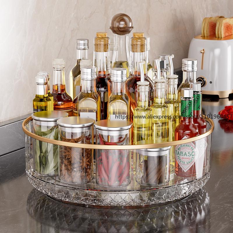 Multifunctional Rotating Kitchen Spice Rack Countertop Seasoning Storage Organizer All-Purpose for Home Kitchen