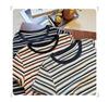 Women's American Retro Color Block Striped T-Shirt - 2025 Korean Style, Versatile Slim Fit, Round Neck