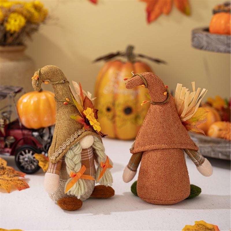 Season Decors Thanksgiving Harvest Season Bendable Hat Standing No Face Doll Decoration for Festival Environment