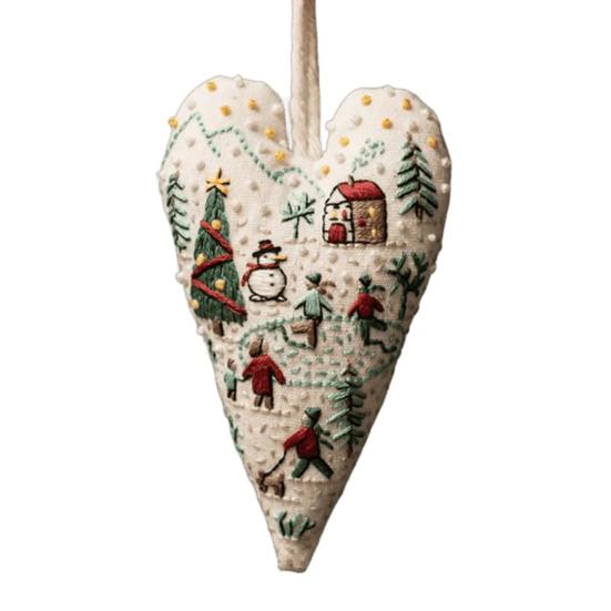 Vánoční ozdoba vyšívací sada ručně vyrobený přívěsek ve tvaru srdce DIY závěsná dekorace na stromek slavnostní party atmosféra potřeby