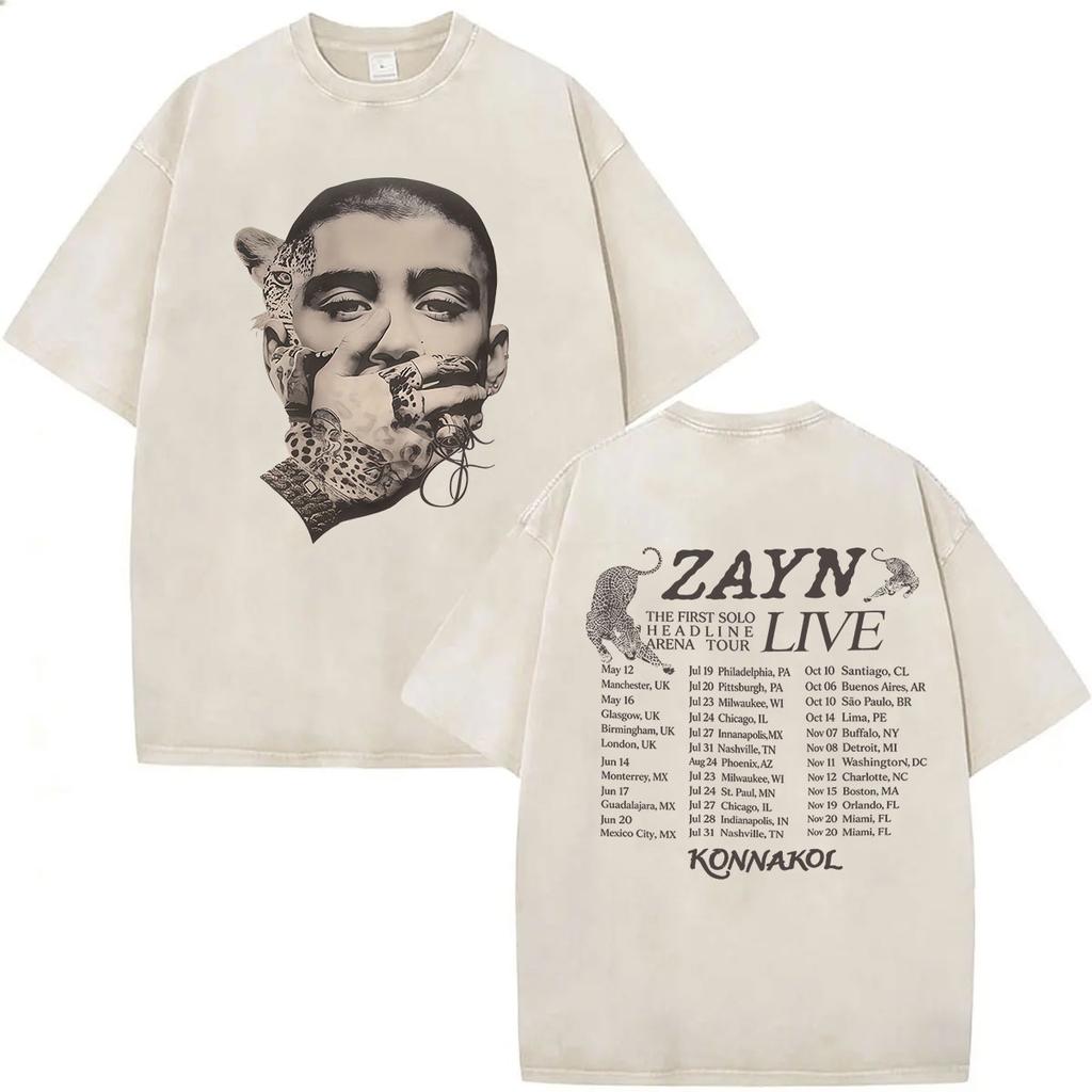 Zayn Malik The KONNAKOL Tour 2026 Vintage Washed T Shirt Men Women Summer High Quality ONeck Tshirts Fashion Oversized Tshirt