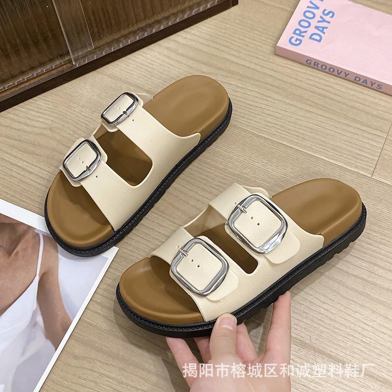 Women s Double Buckle Slide Sandals – Comfortable Open-Toe Casual Slippers for Beach Daily Wear 36 белый