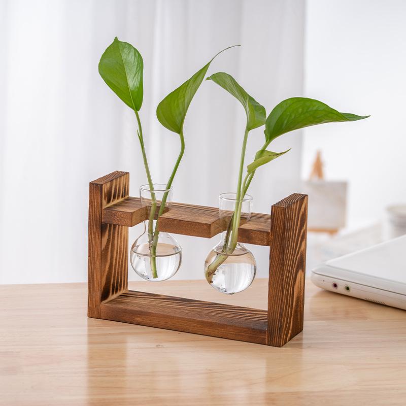 Wood & Glass Hydroponic Bottle - Simple Modern Home Decor
