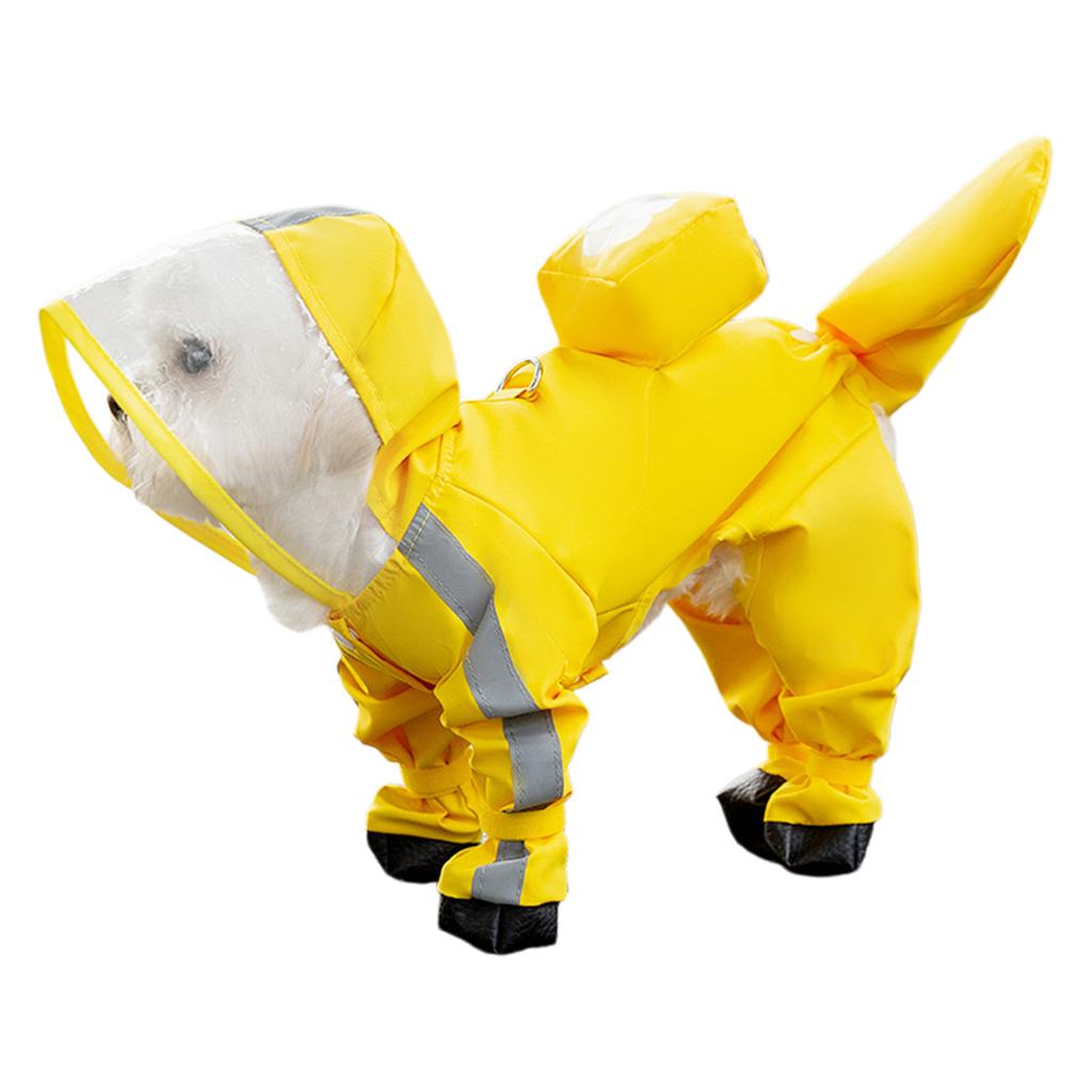 Full Coverage 4 Legs Dog Rain Jacket with Hood&Reflective Strips&Leash Hole Includes Mini Backpack for Pet Walking Hiking