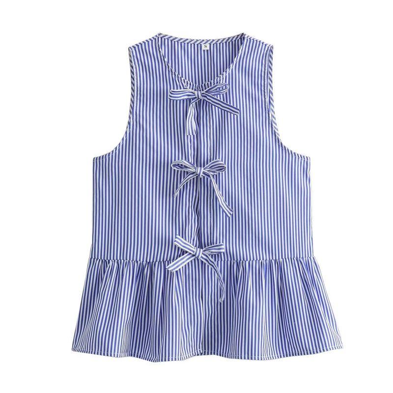 

Kaslead New Arrival Women s Clothing Fashion Style Fashion Casual Easiest for Match Minimalist Striped Lace-up Shirt Vest Stripes L