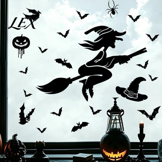 Spooky Party Decorations Halloween Static Sticker, with Witch/Ghost/Castle/Bat Horror Silhouette Patterns, Durable PVC Theme Home Decor Wall