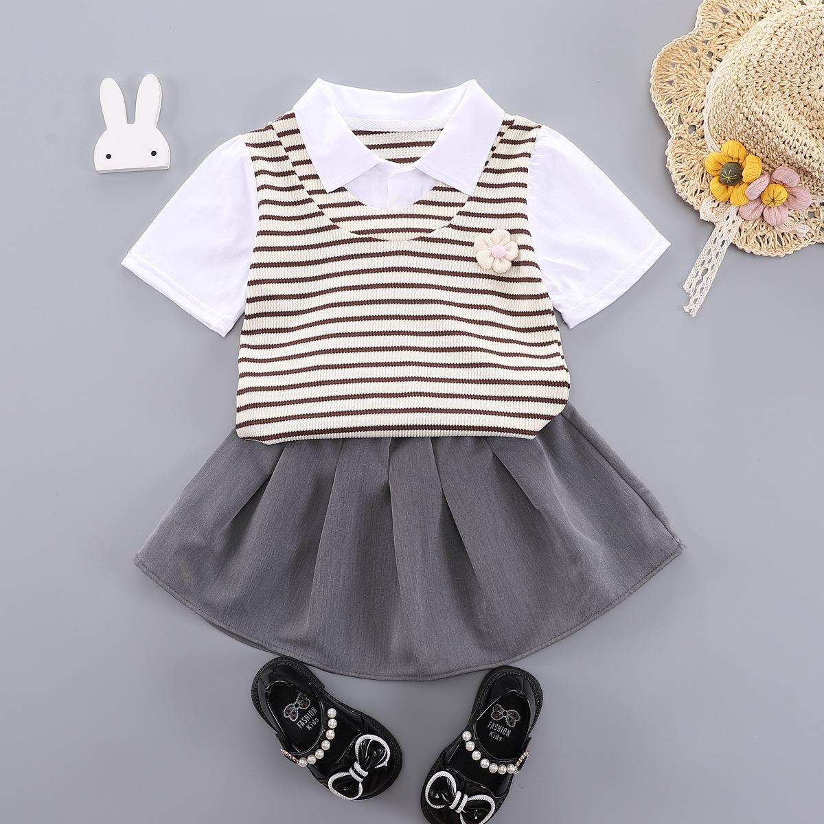 New Girls  Summer POLO Collar Short Sleeve Pleated Skirt Set - Korean Style Fashionable Temperament 80cm белый