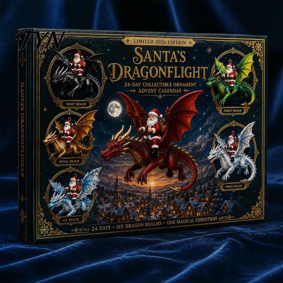 24 Day Christmas Box Santa Claus' Flying Dragon Journey Advent Calendar, Countdown Box, Calendars for Boys 2D Flat Ornaments, Festive Tree Hanging