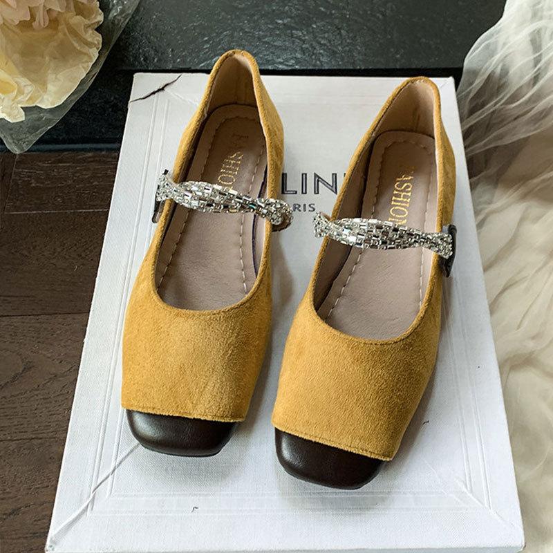 

Gentle ballet ladyshoes flat shoes French style with skirt soft sole retro new Chinese style red single shoes small fragrant style women s shoes 35 жовтий