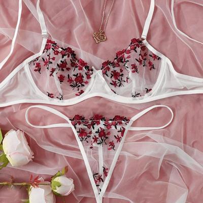 Kanten Bloemen Beugel BH en Slip Set voor Vrouwen