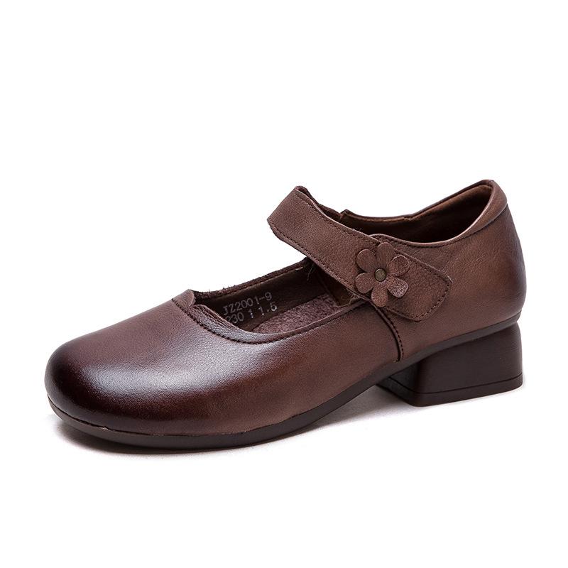 Fashion 2025 Autumn New Retro Mom's Shoe Head Layer Leather Single Shoes Comfortable Round Head Women's Shoes