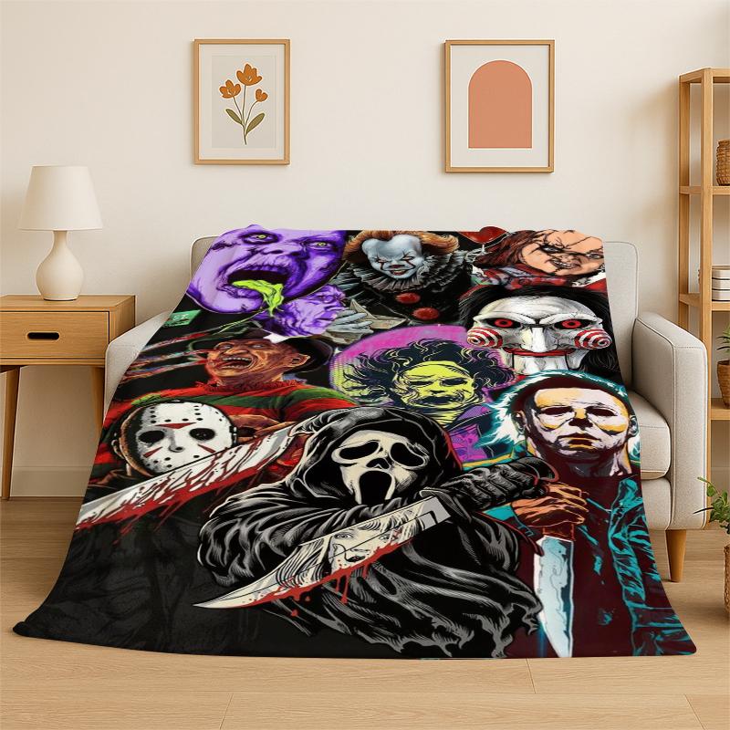 Horror Movie Character Chucky S-Scream Cartoon Flannel Blanket Soft Warm Throw Blanket for Bedroom Living Room Bed Travel Gift