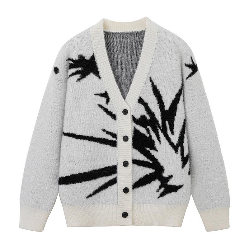 

Men s Retro Color Block Thick Knit Cardigan Sweater for Autumn/Winter L