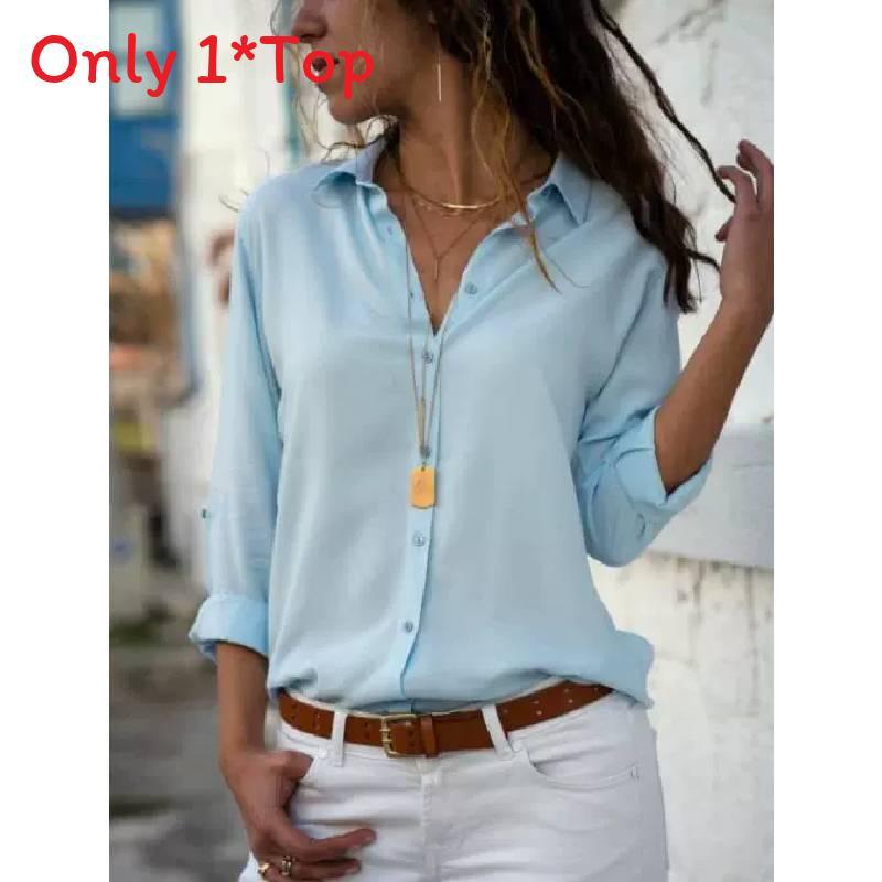 Womens Long Sleeve V Neck Button Chiffon Blouse With Cotton Polyester For Office Casual Wear