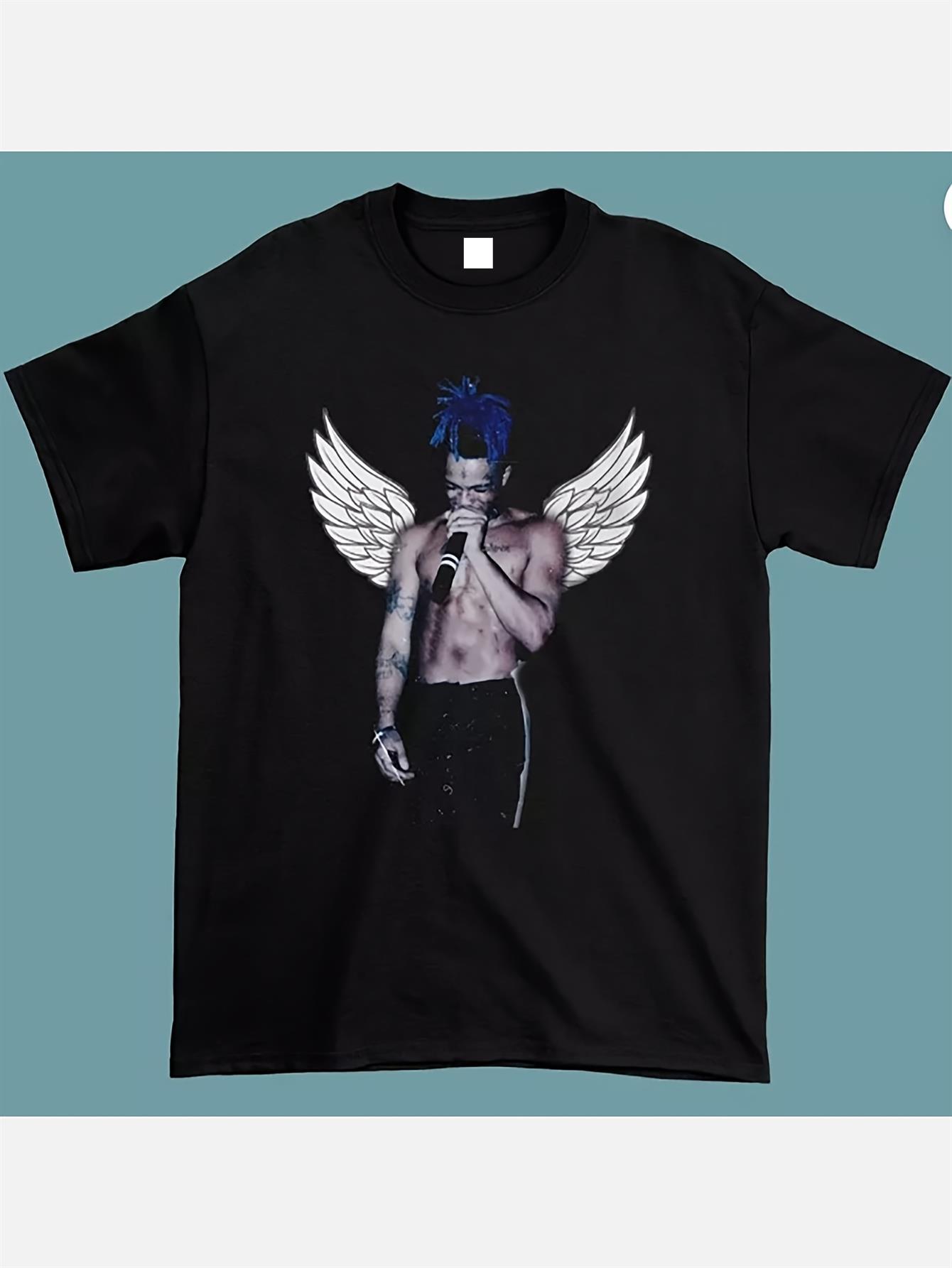

Tentacion Rapper Angel Mens Graphic TShirt Black Casual Loose Fit Pure Cotton AllSeason Couple TShirt Oversized T Shirt - Me... S разноцветный