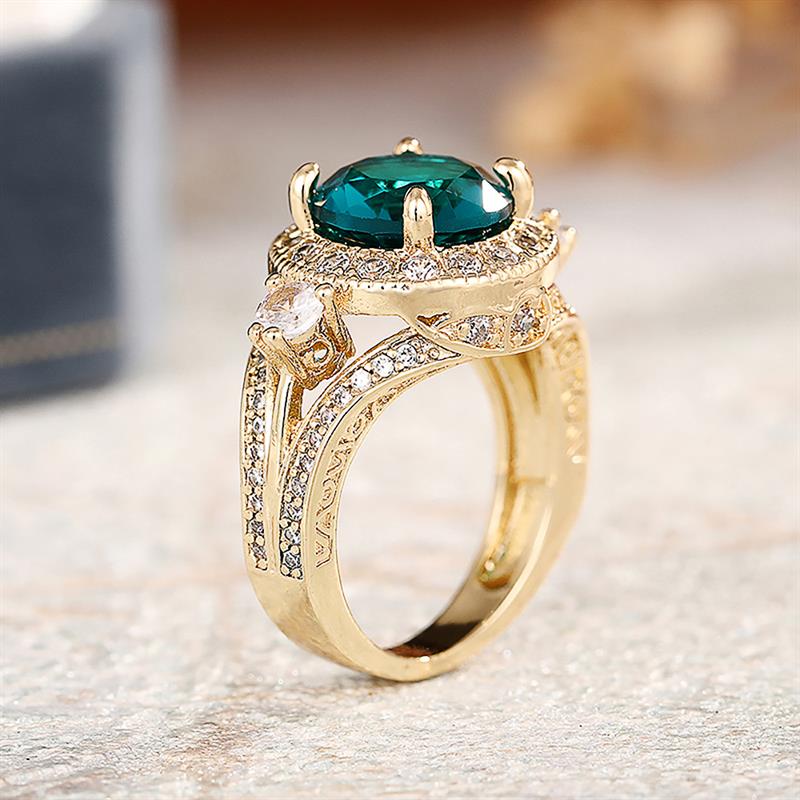 Huitan Luxury Women Ring Gold Color Wedding Party Inlaid Shining Blue Cubic Zirconia Fashion Accessories Trendy Lady Jewelry