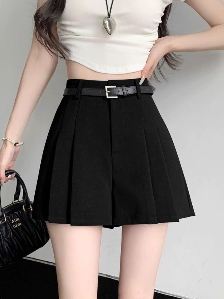 

Grey Suit Shorts for Women Summer Pleated Skirt Trousers High-Waisted A-Line Slimming Loose Wide-Leg Casual All-match Versatile Casual Trousers XS