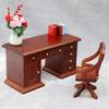 Realistic Miniature Wooden Office Desk With Chair 1/12 Scale Historical Study Room Addition For Models