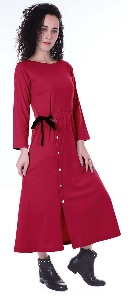 Moomaya Full Sleeves Maxi Dress Long Button Down Solid Casual Slit Dresses