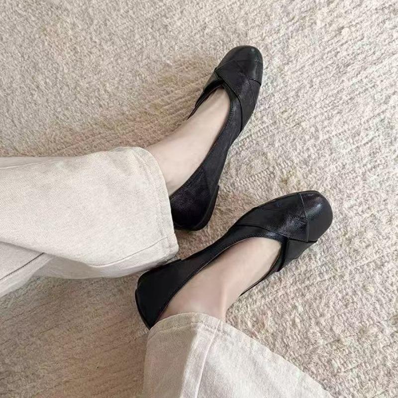

Мода 2025 Новые плетеные туфли-лодочки из мягкой кожи с круглым носком, простые и универсальные женские туфли 35 чёрный