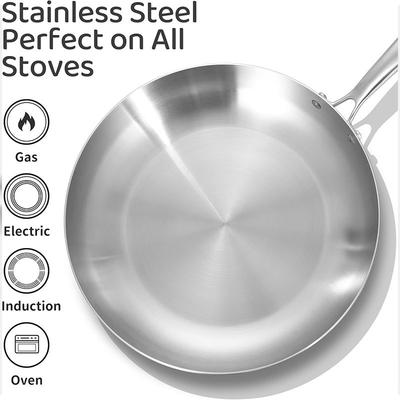 24/26/28/30cm 304 Stainless Steel Frying Pan Tri-Ply Steel Kitchen Cooking Pot Wok Nonstick Steak Skillet Pan Fast Heat Cookware