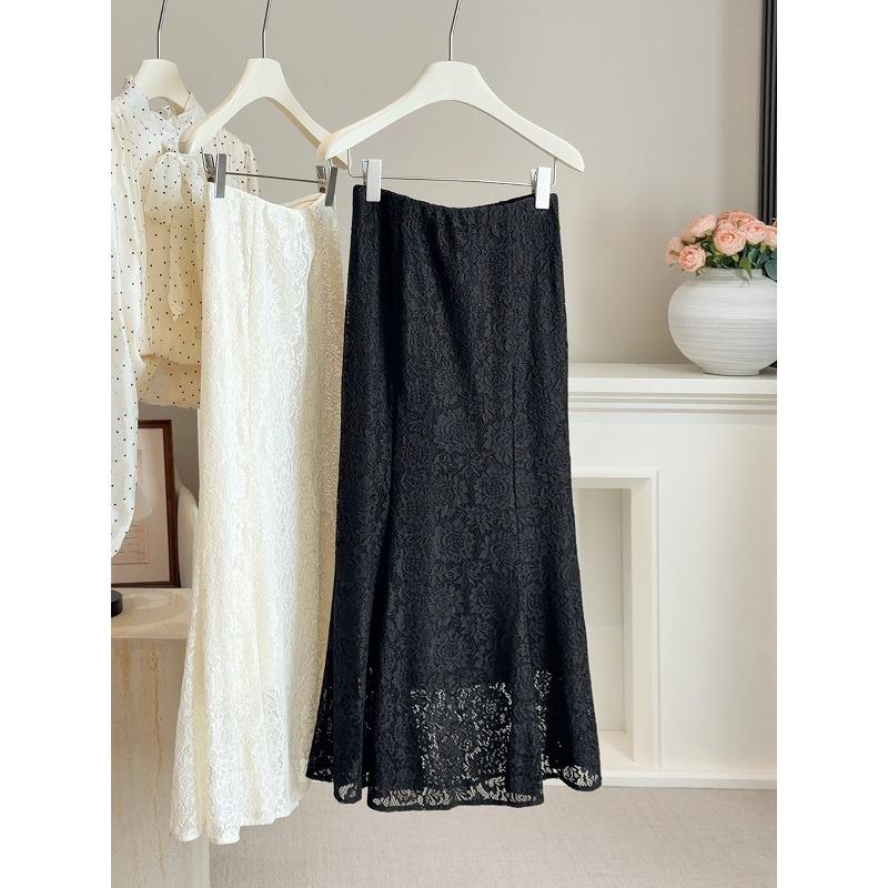 

High waist and thin hollow lace fishtail skirt women s spring and summer new drop feeling hip wrap one-step skirt long skirt M чёрный