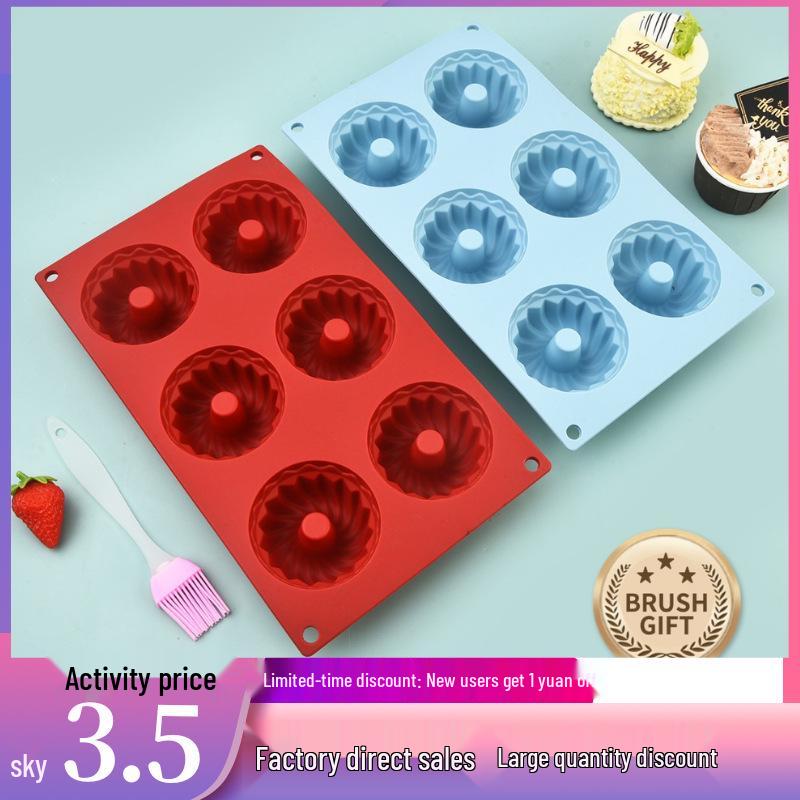 Silicone Cake Mold: 6-Cavity Pumpkin Mousse & Donut Mold for French DIY Baking 6-Cavity Donut Mold (Includes 1 Oil Brush)