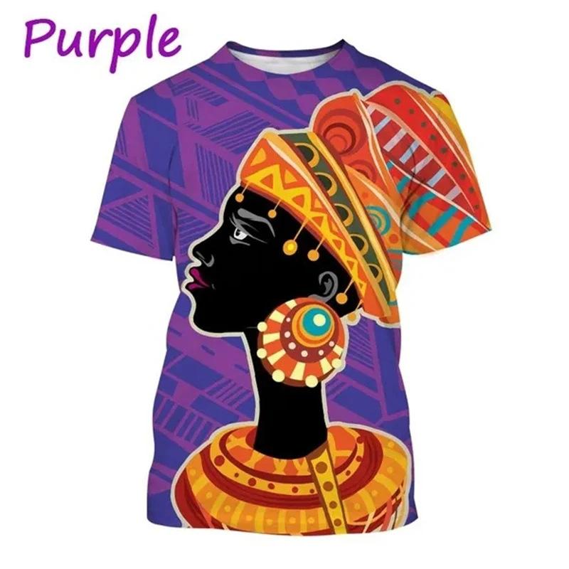 Summer Round Neck African Style Ethnic Woman Graphic 3D Print Top Fashionable Casual Short Sleeved Women's T-shirts
