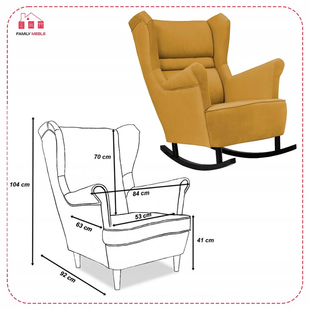 Zoja Rocking Chair, Scandinavian, Family Meble, Yellow, Dirty Gold