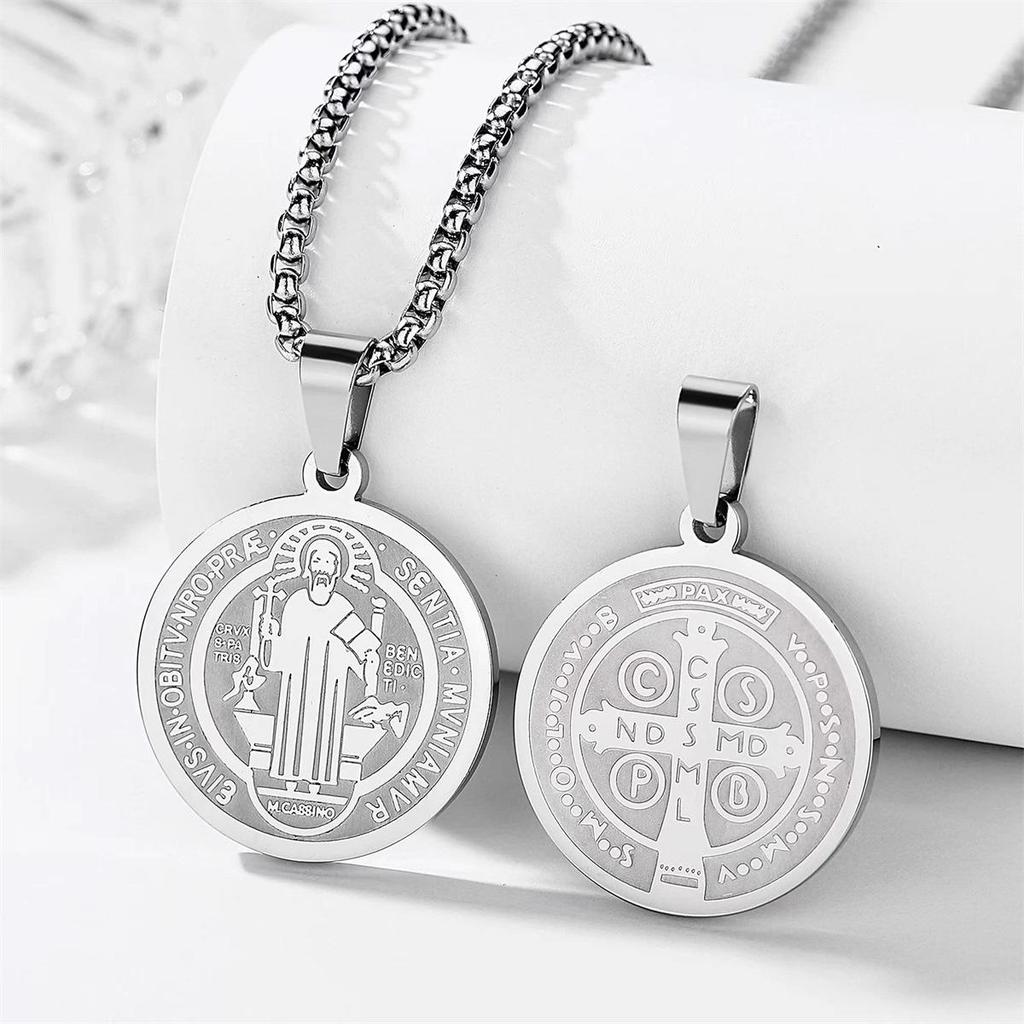 Stainless Steel Saint Benedict Cross Pendant Necklace