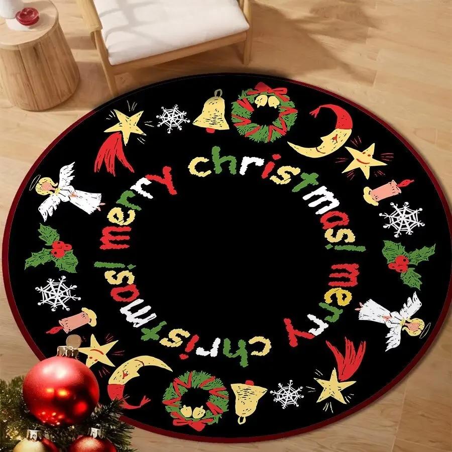 Christmas Snowflake Round Carpet for Living Room Decoration New Year Home Bedroom Large Rug Soft Non-slip Cloakroom Floor Mat