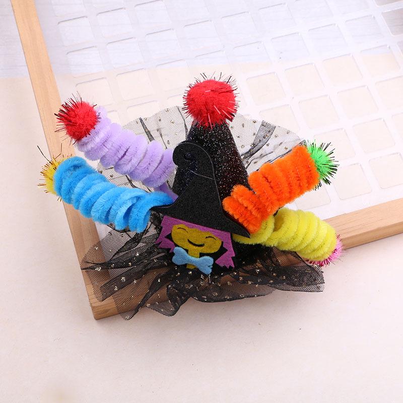 Halloween Pumpkin & Witch Hat Hair Clips for Kids - Skeleton Pipe Cleaners & DIY Headband Accessories