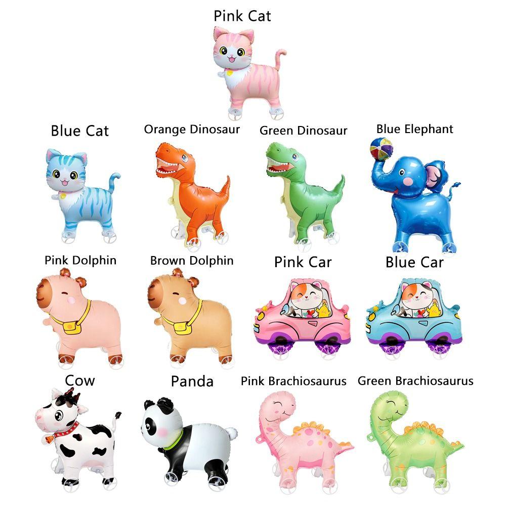 Movable Design 4D Dinosaur Balloons With Wheels Drawing Foil Animals Walking Balloon Animal Balloon Cartoon Standing Balloons