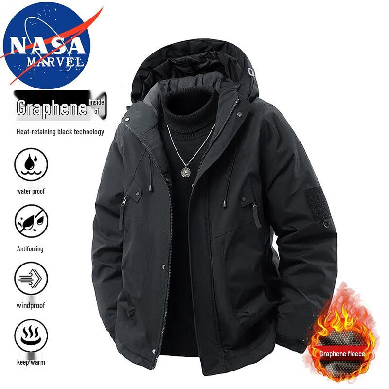 NASA MARVEL Męska Zimowa Outdoorowa Wiatroszczelna Wodoodporna Ciepła Pikowana Kurtka z Kapturem