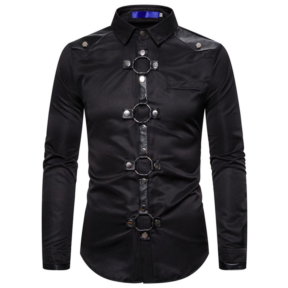 2026 New Men s Shirt Gothic Style Rivet Casual Long Sleeve Shirt Men s Costume S чёрный