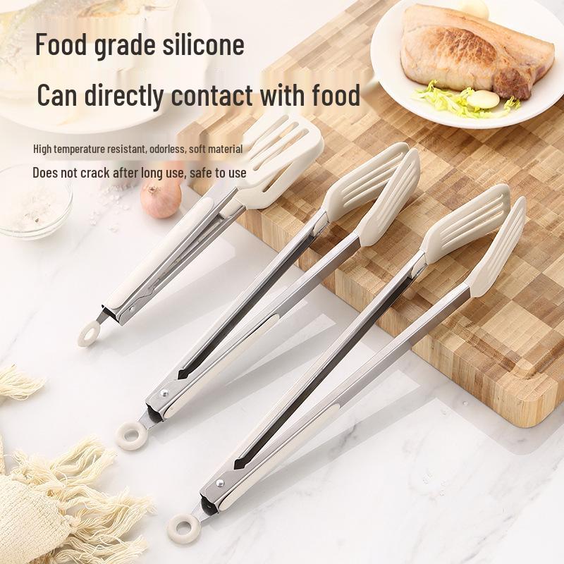 Stainless Steel Silicone Kitchen Tongs - Heat Resistant, Non-slip BBQ & Food Clips