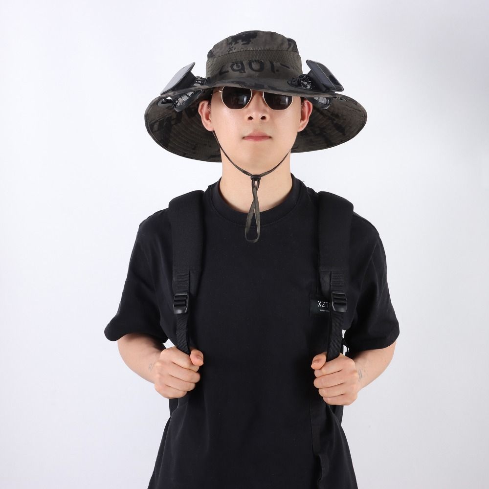 Breathable Outdoor Wide Brim Sun Hat UPF 50+ Wide Brim Solar Fan Hat  for Men Women