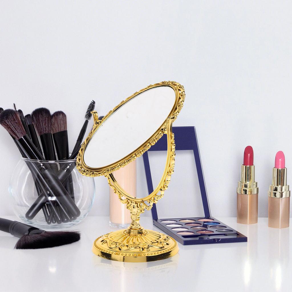 Rotation Makeup Mirror Vanity Vintage Rotating Oval With Frame Golden Abs  European Desktop Makeup Mirror Double Side Mirror