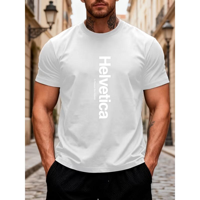 

European sizes Men s Helvetica Print T-Shirt - Minimalist Casual Round Neck Short Sleeve Tee with Iconic Font 4XL білий