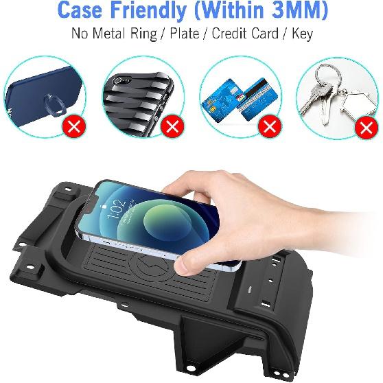 CarQiWireless Wireless Charger for Toyota Tundra 2014 2015 2016 2017 2018 2019 2020 2021, Center Console Wireless Charger Tray Phone Charging Pad for