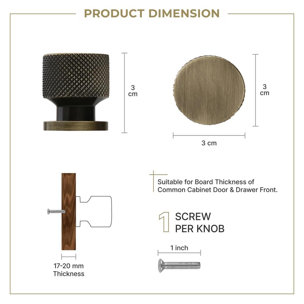 30 Piece Knobs for Drawers – Aluminum Door Knobs, Modern Cabinet Pulls for Kitchen, Office, and Cupboards & Dressers (Antique Finish)