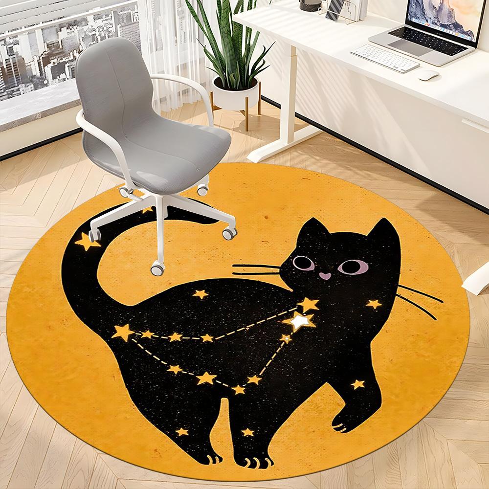 1pc Cat Stars Office Round Area Rug, Under Office Chairs Bedroom Living Room Home Decor, Room Deco