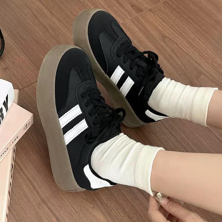 Women s Versatile White German Training Shoes – Casual, Sporty, Thick-Soled for Spring & Autumn 36