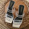 Fashion Higher Quality Rhinestone Thin Heel Women Sandals Transparent PVC Fashion Square Toe Slide Sandals Sexy Open Toe Designer Shoes
